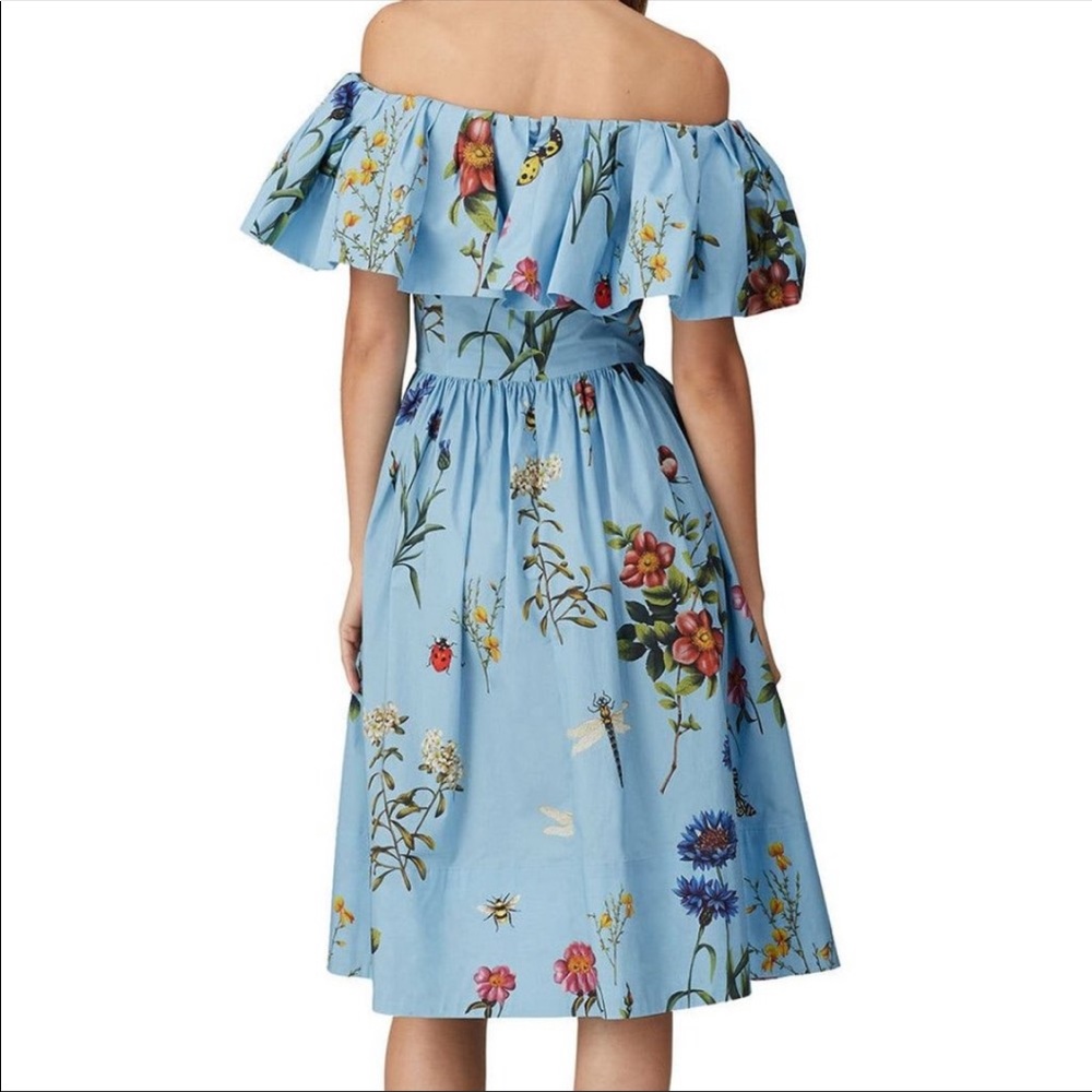 SOLD $1675 OSCAR DE LA RENTA off the shoulder blue floral dress size 8 - Picture 3 of 13